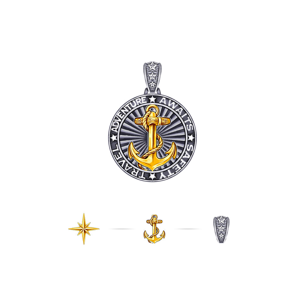 IDEAGEMER Anchor Sterling Silver Necklace Vintage Pendants