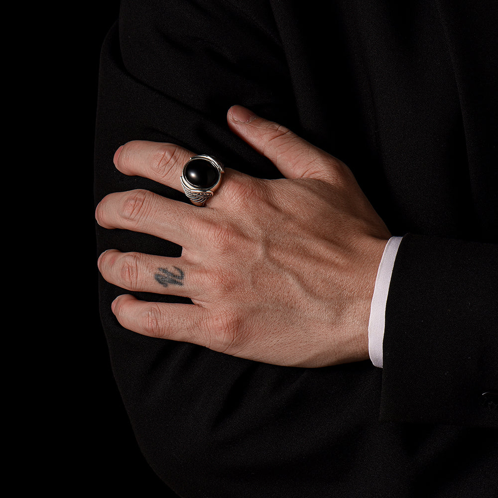 Vintage Wing of Black Onyx Signet Ring