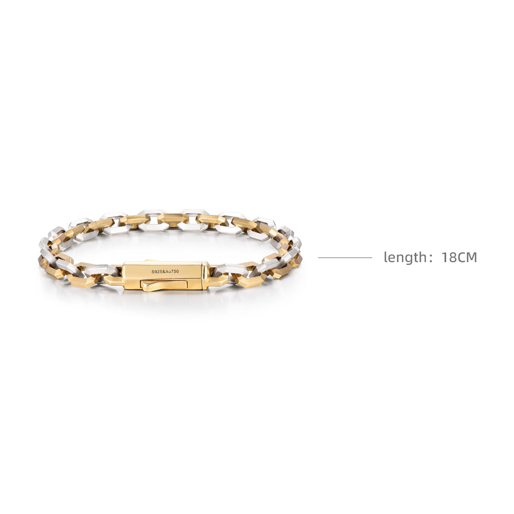 [Made To Order] Solid Faceted Link Chain Bracelet-18K Gold & S925
