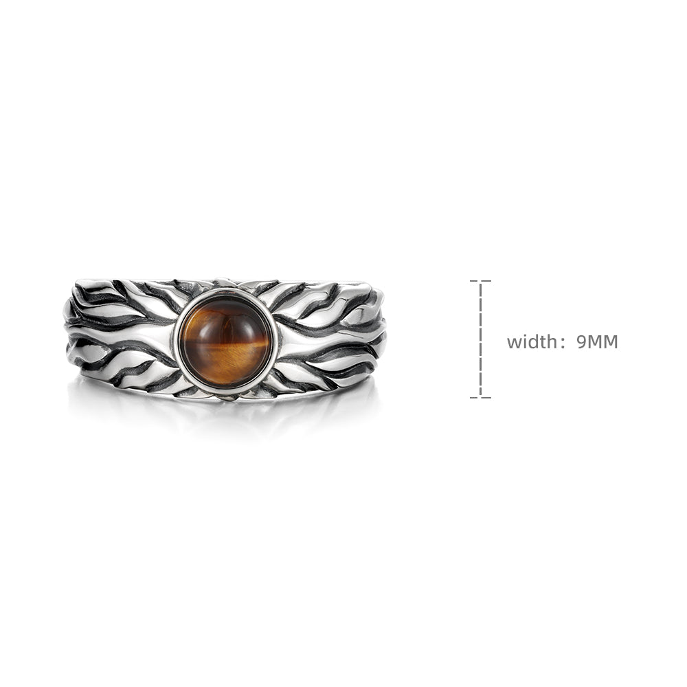 Vintage Sun Motif Tiger Eye Stone Ring Band