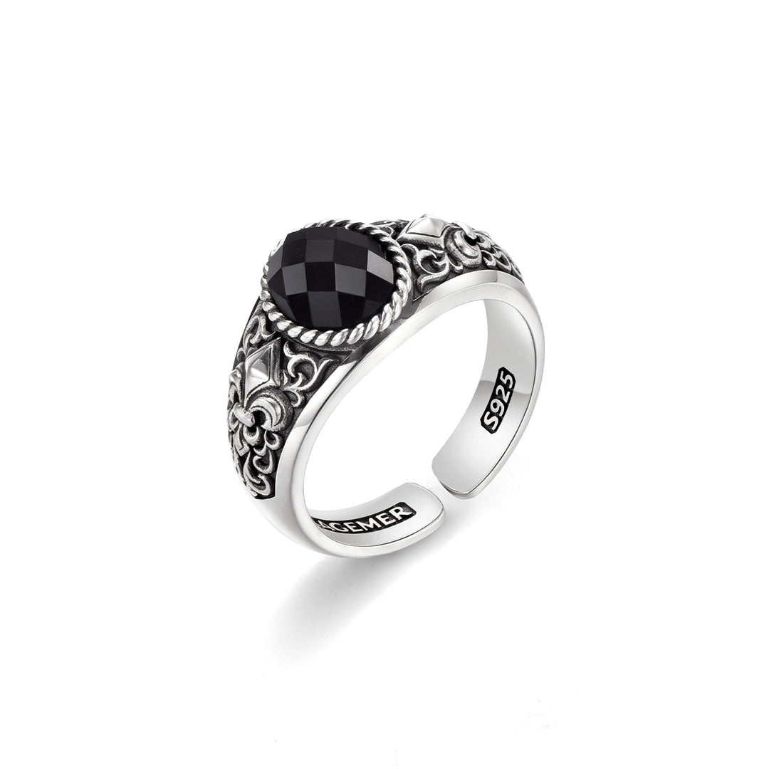 Vintage Fleur-De-Lis Black Onyx Signet Ring
