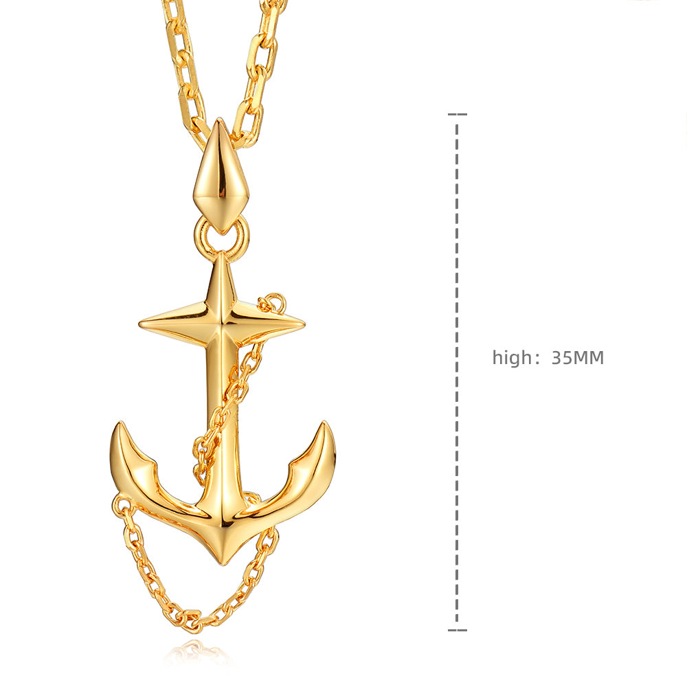 Golden Crux Anchor Pendant Necklace