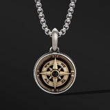 IDEAGEMER Compass Sterling Silver Necklace Hip Hop Pendants