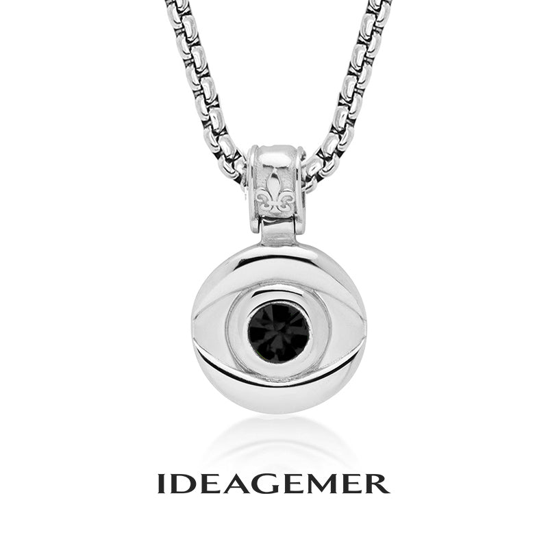 IDEAGEMER  Eye Of Devil Sterling Silver Necklace Black Zircon Pendants