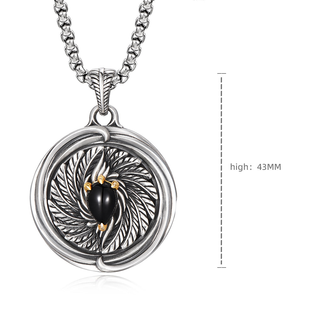 Vintage Black Onyx Spirit Eagle Spinning Wings Pendant