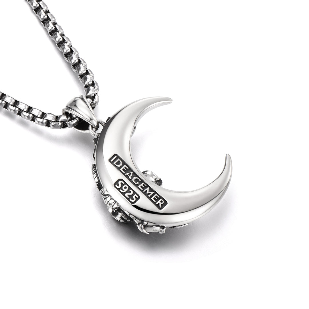 Vintage Crescent Moon & Rose Pendant