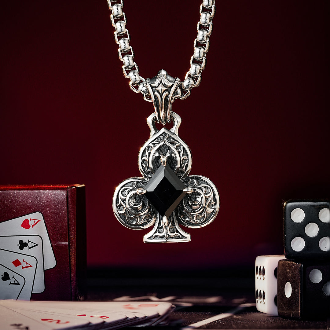 Vintage Black Gem Club Suit Pendant