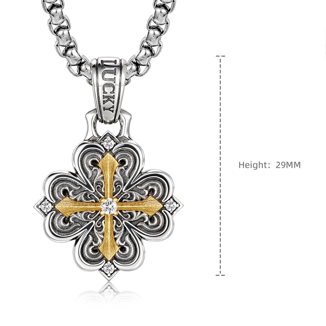 Vintage Two Tone Cross Clover Pendant