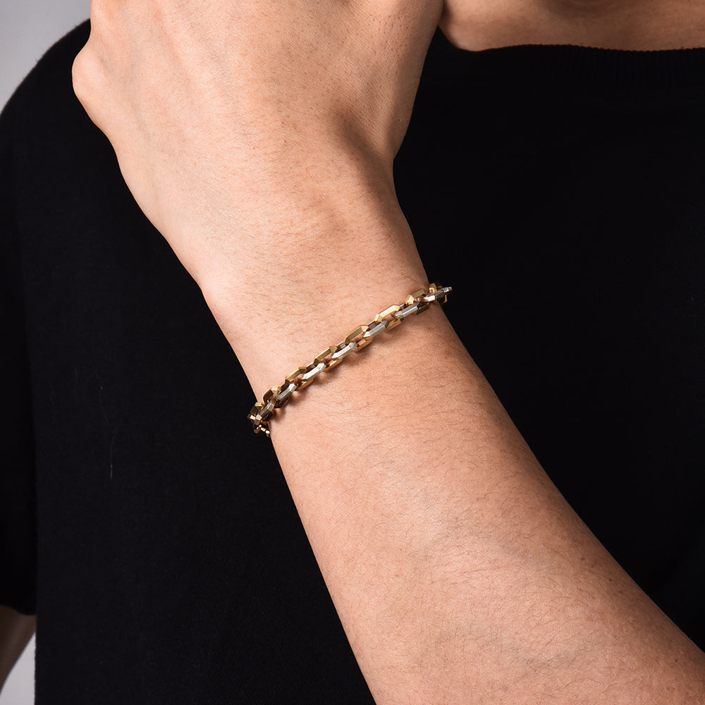 [Made To Order] Solid Faceted Link Chain Bracelet-18K Gold & S925