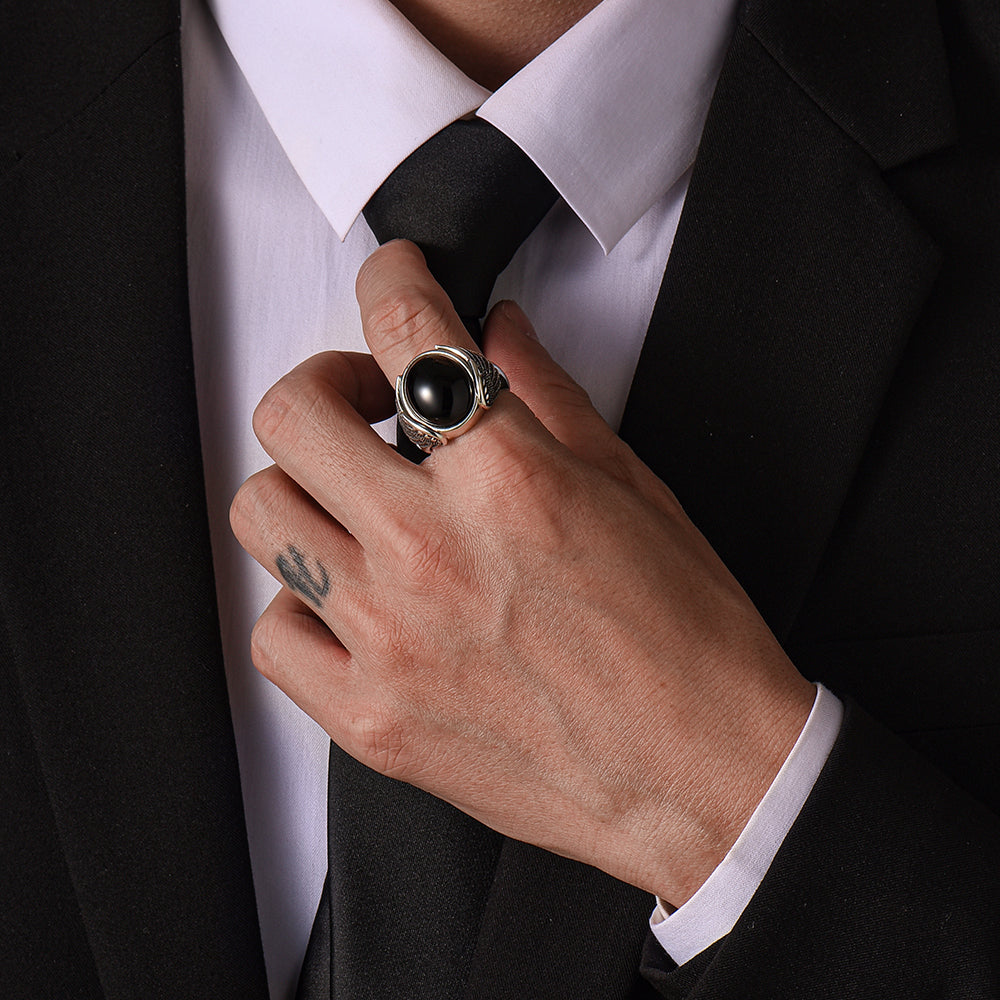 Vintage Wing of Black Onyx Signet Ring