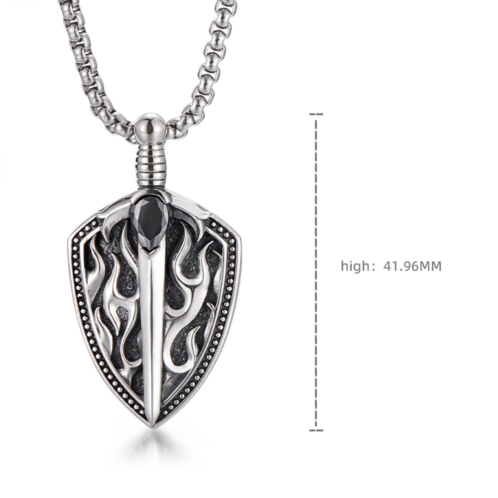 Vintage Flame Sword & Sheild Pendant