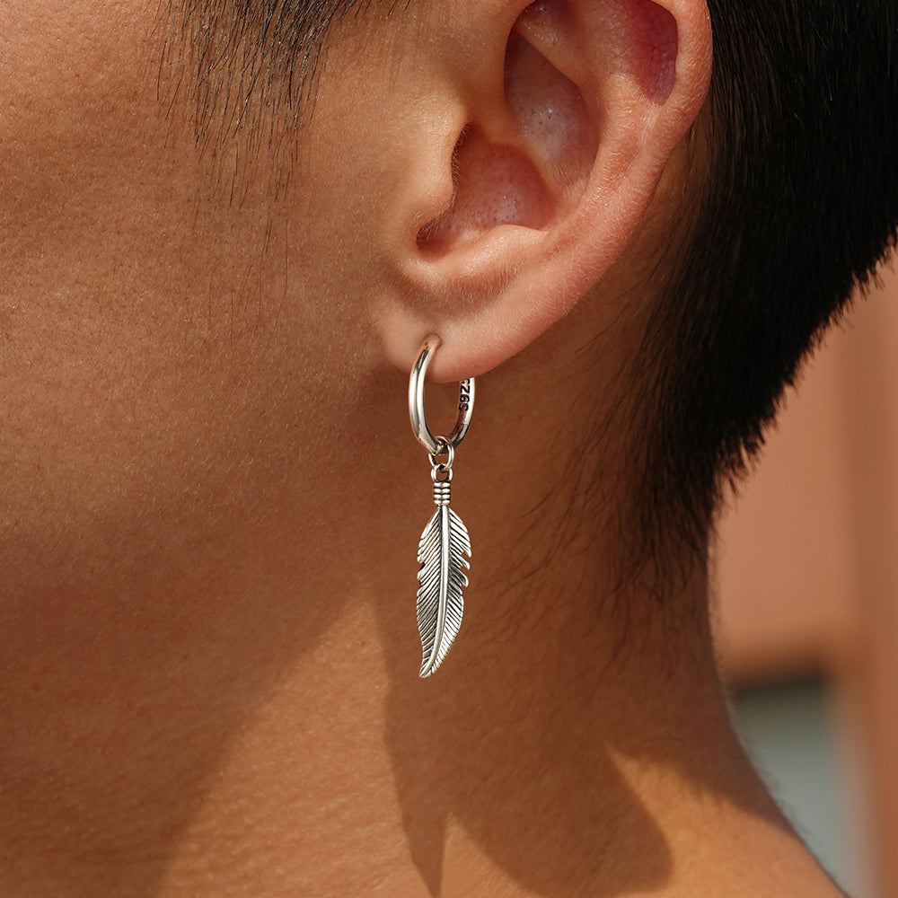 Feather Drop Hoop Earrings
