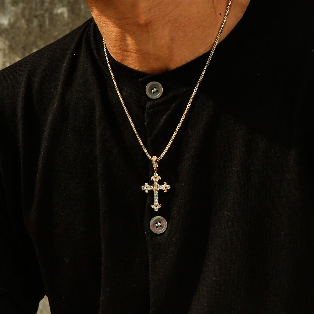 Golden Icedout Syrian Cross Pendant