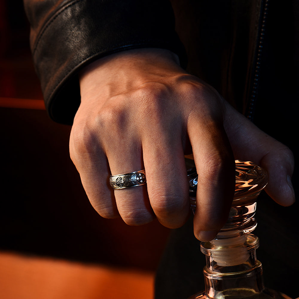 Iced Bottony Cross Ring Band