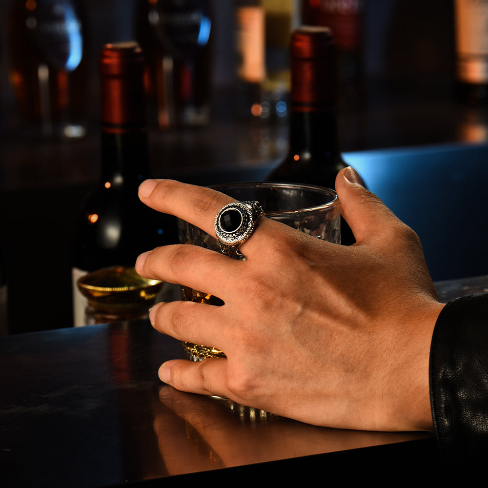 Vintage Dragon Black Onyx Signet Ring