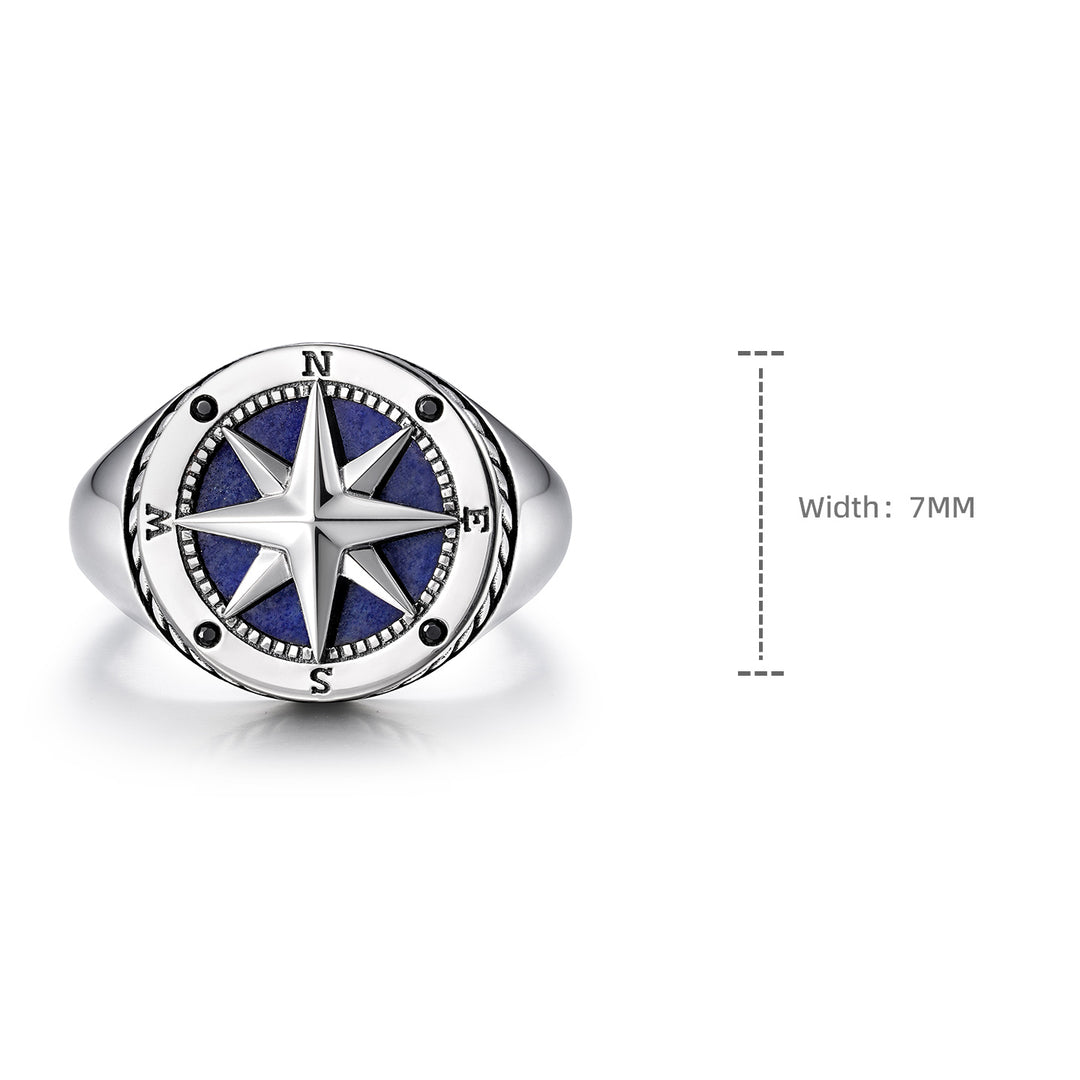 Lapis Lazuli Compass Star Signet Ring