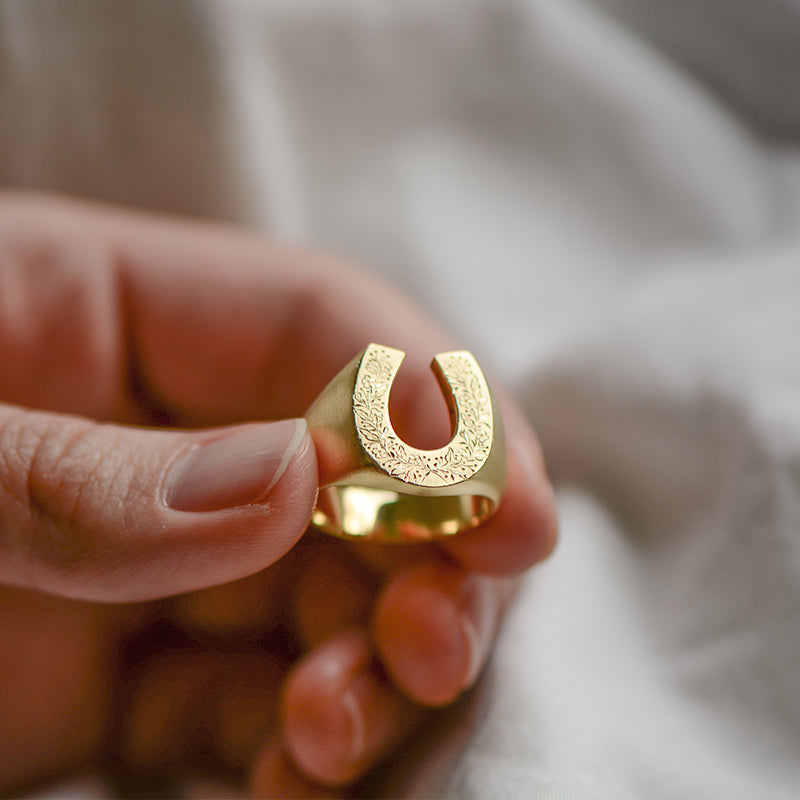 Custom Sterling Silver Hand Carved Floral Horseshoe Ring Deposit