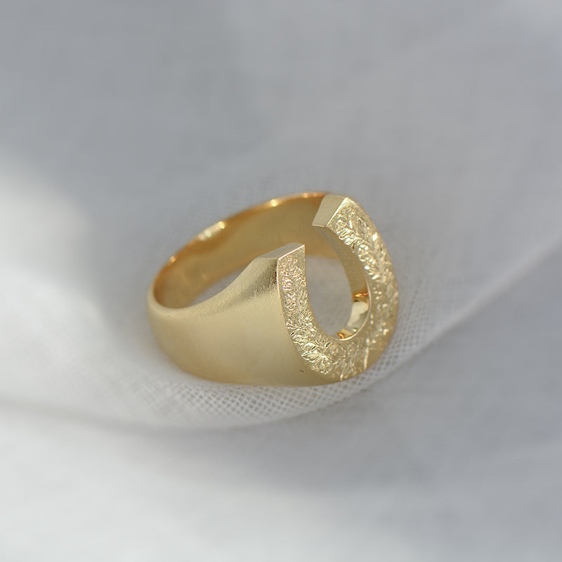 Custom Sterling Silver Hand Carved Floral Horseshoe Ring Deposit