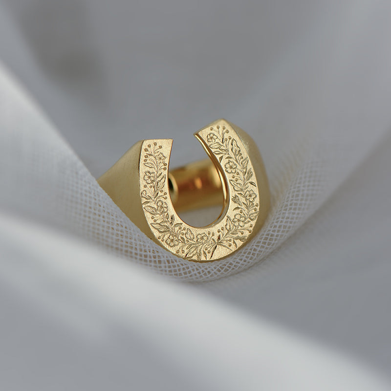 Custom Sterling Silver Hand Carved Floral Horseshoe Ring Deposit