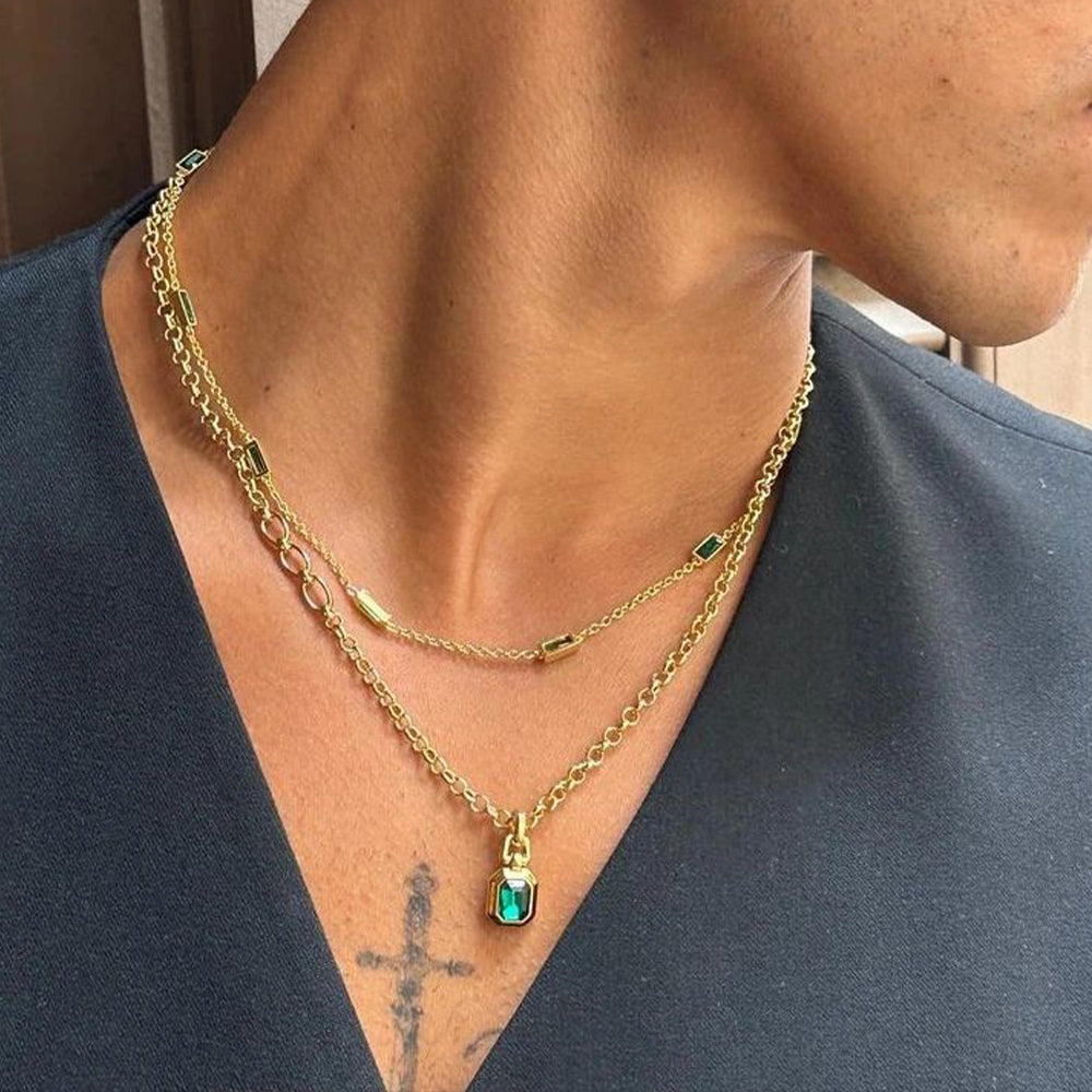 Golden Time Baguette Pendant Necklace