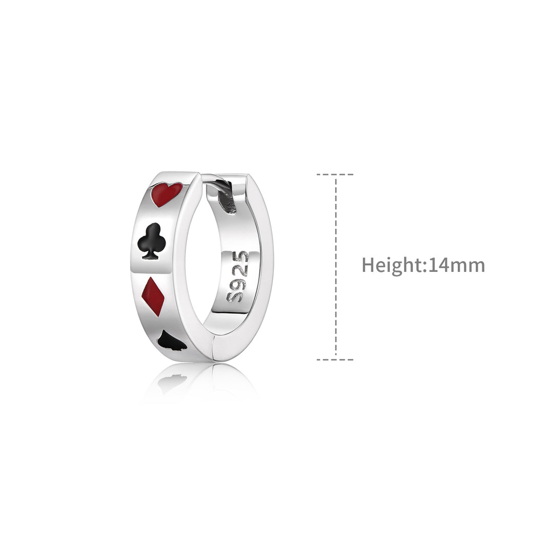 Sterling Silver Poker Suit Hoop Earrings