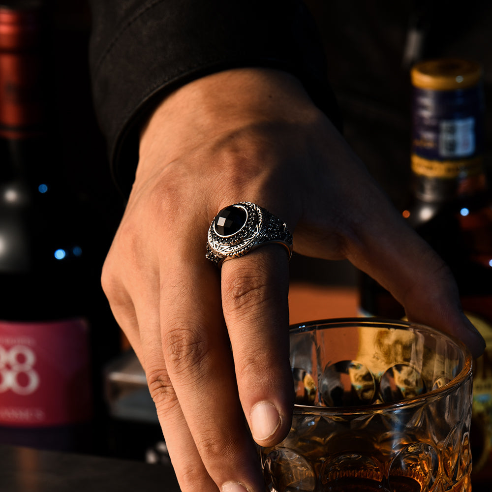 Vintage Dragon Black Onyx Signet Ring