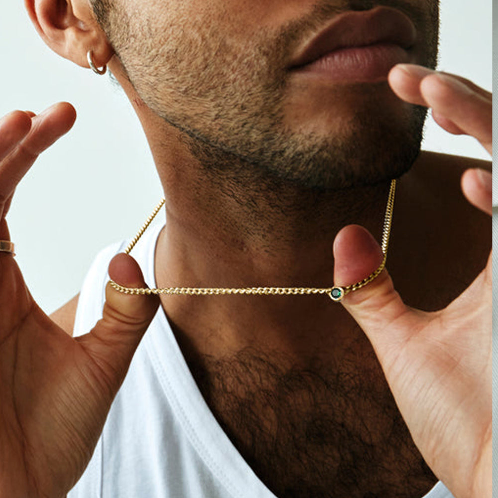 3mm Solo Gem Curb Cuban Link Chain Necklace