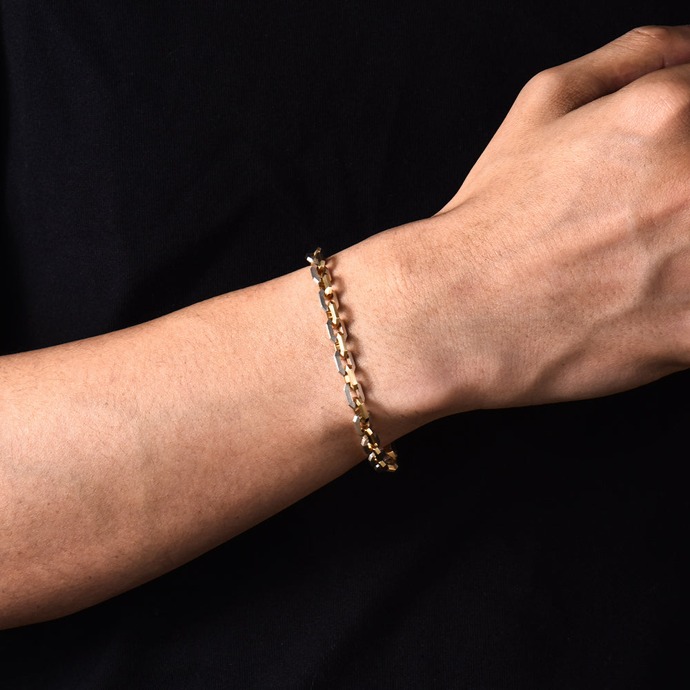 [Made To Order] Solid Faceted Link Chain Bracelet-18K Gold & S925