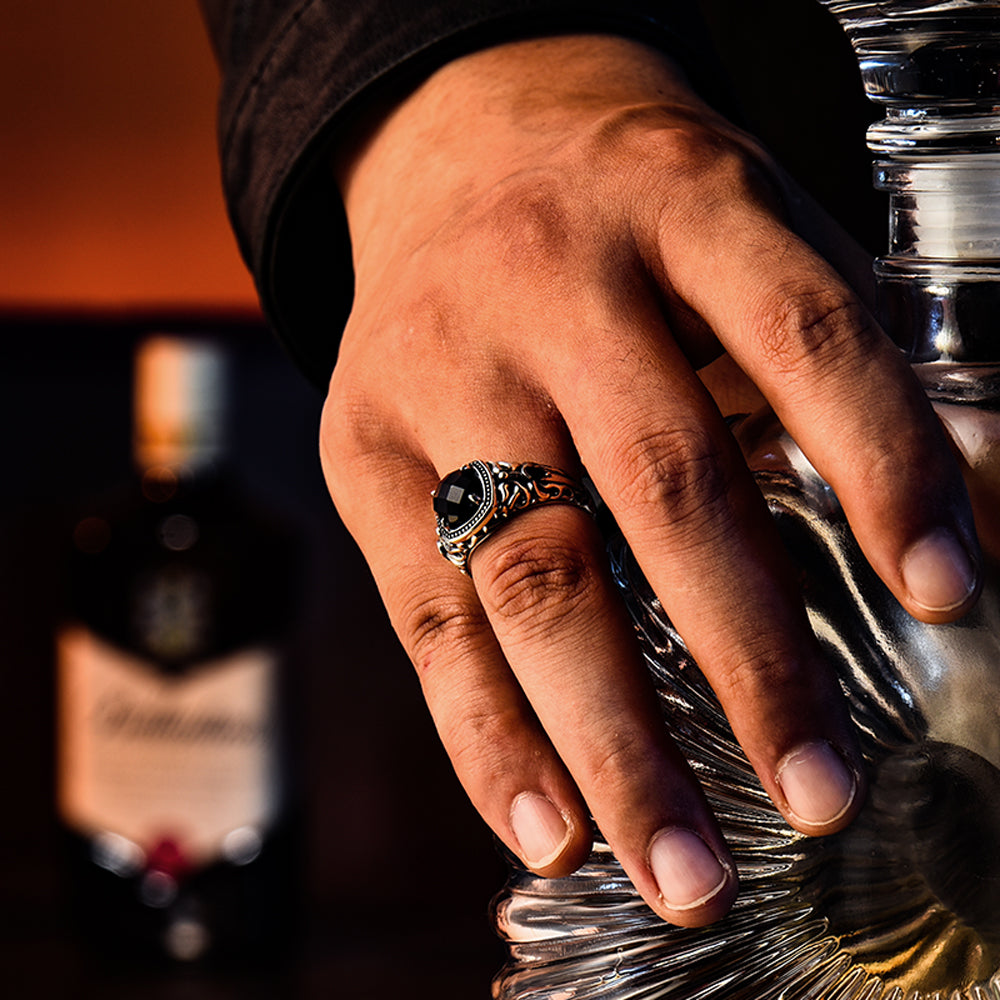 Vintage Flame Sword Black Onyx Signet Ring