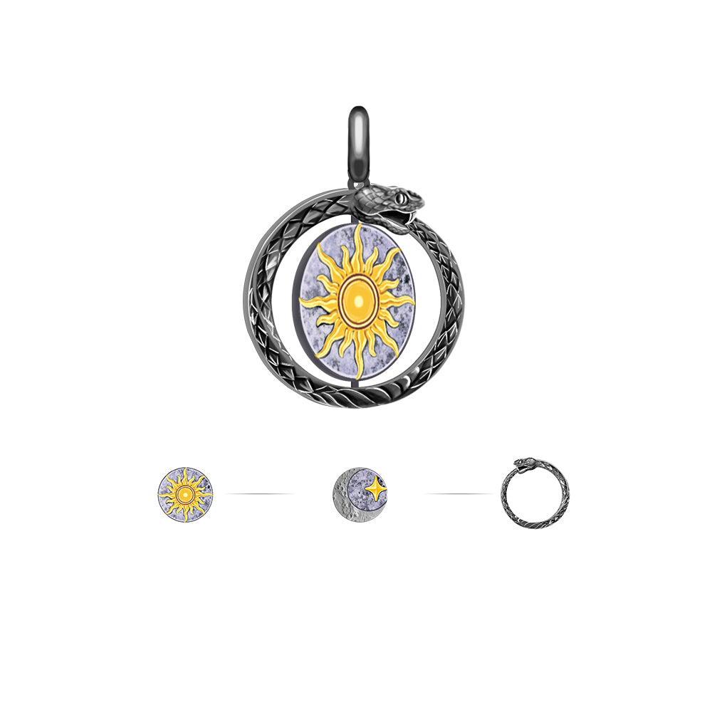 IDEAGEMER Vintage Rotatable Sterling Silver Necklace Pendants