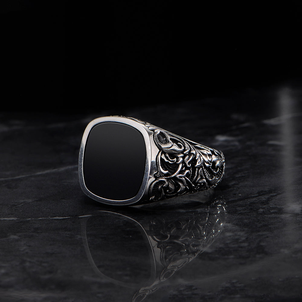 Fleur-De-Lis Black Onyx Signet Ring
