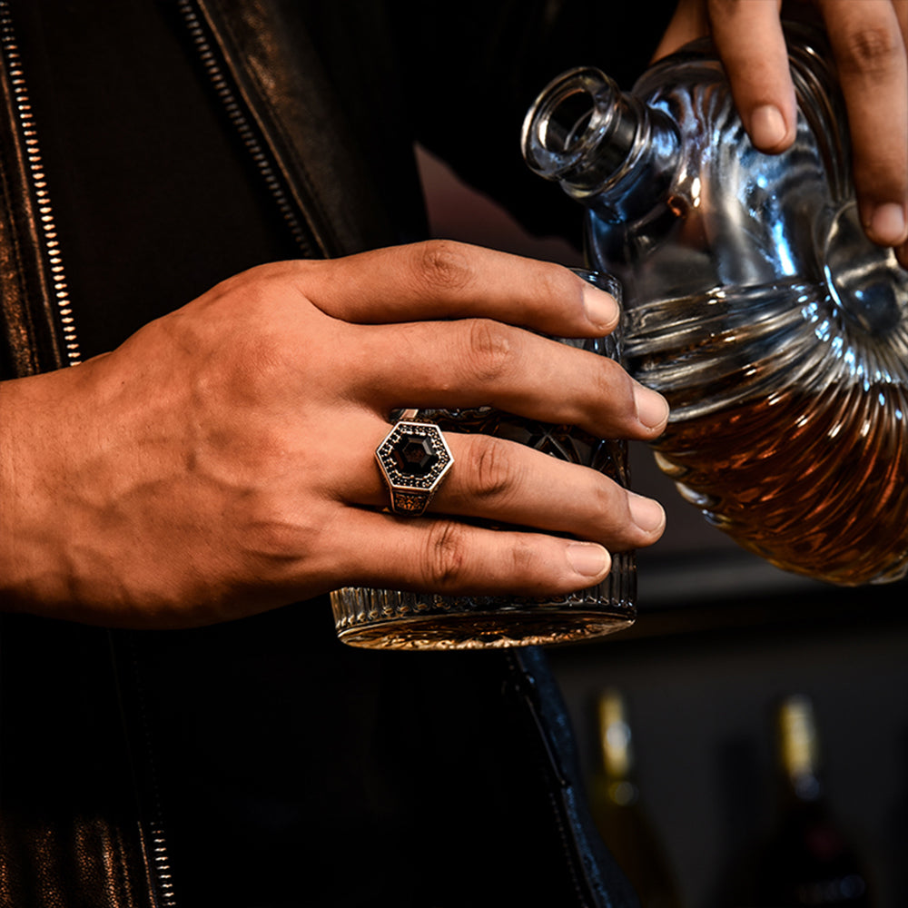 Ancient Hexagon Black Onyx Signet Ring