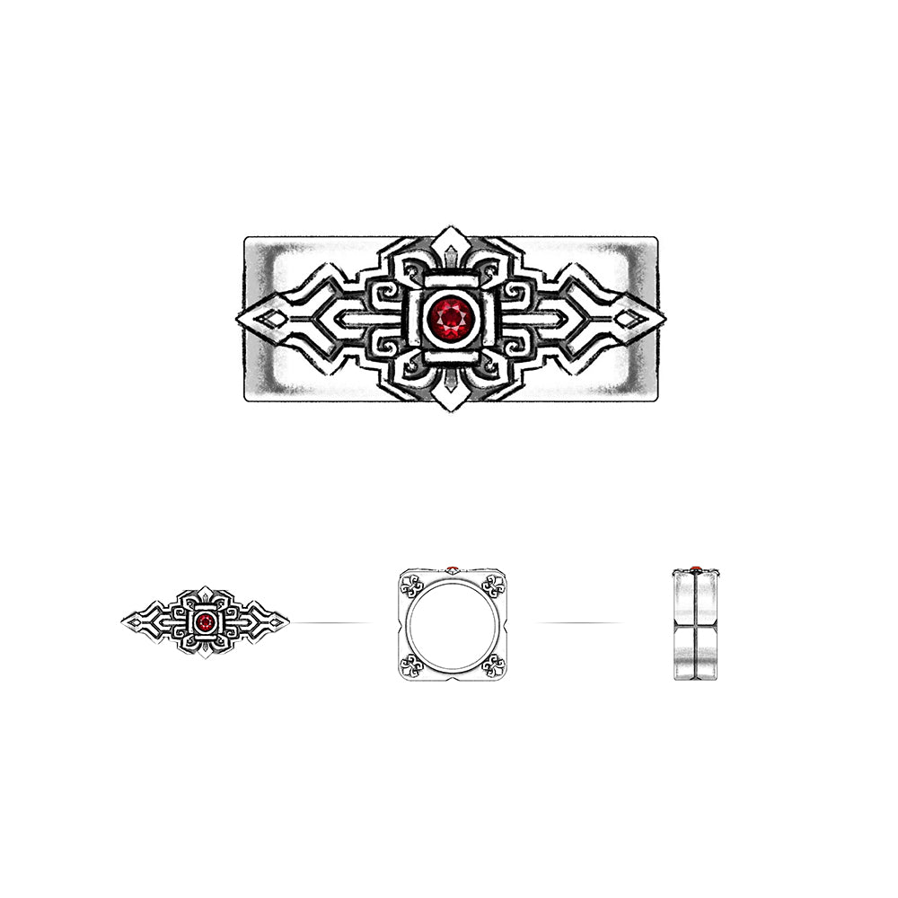 Vintage Ruby Square Emblem Ring Band