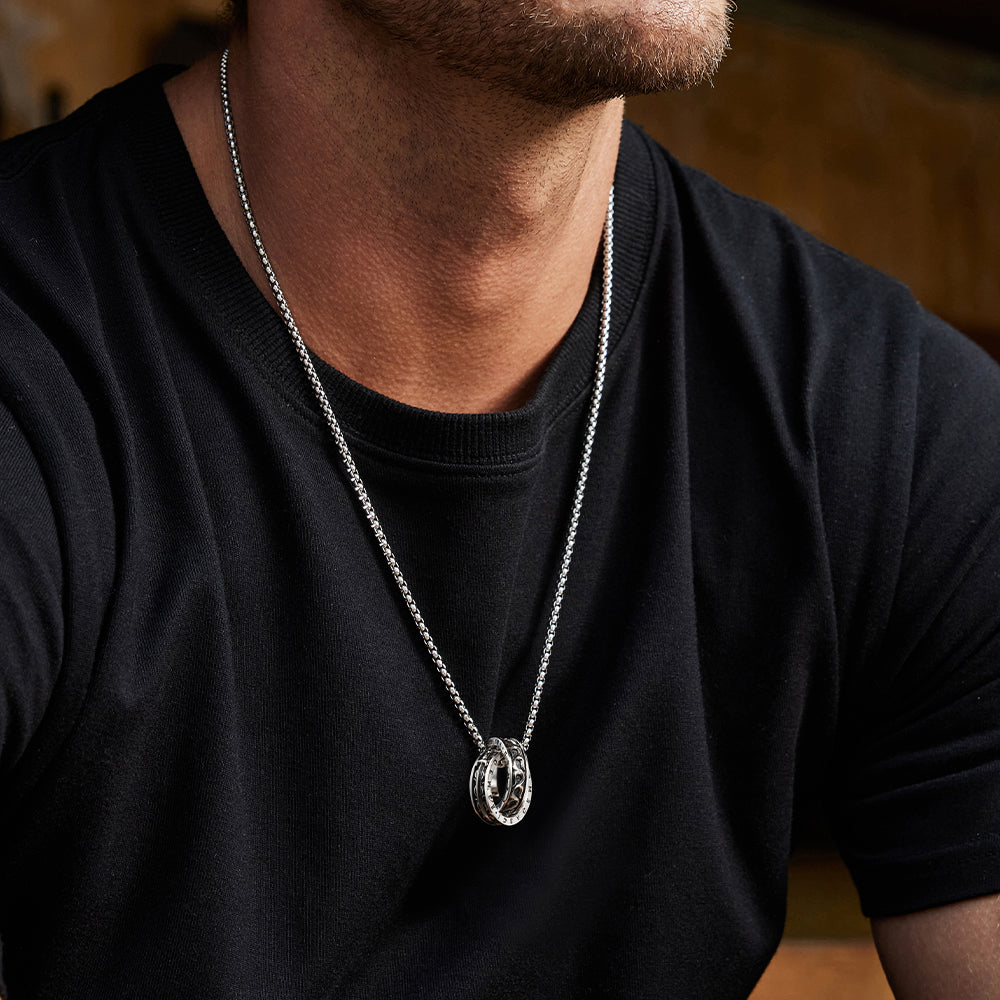 Vintage Sword & Flame Double Ring Necklace