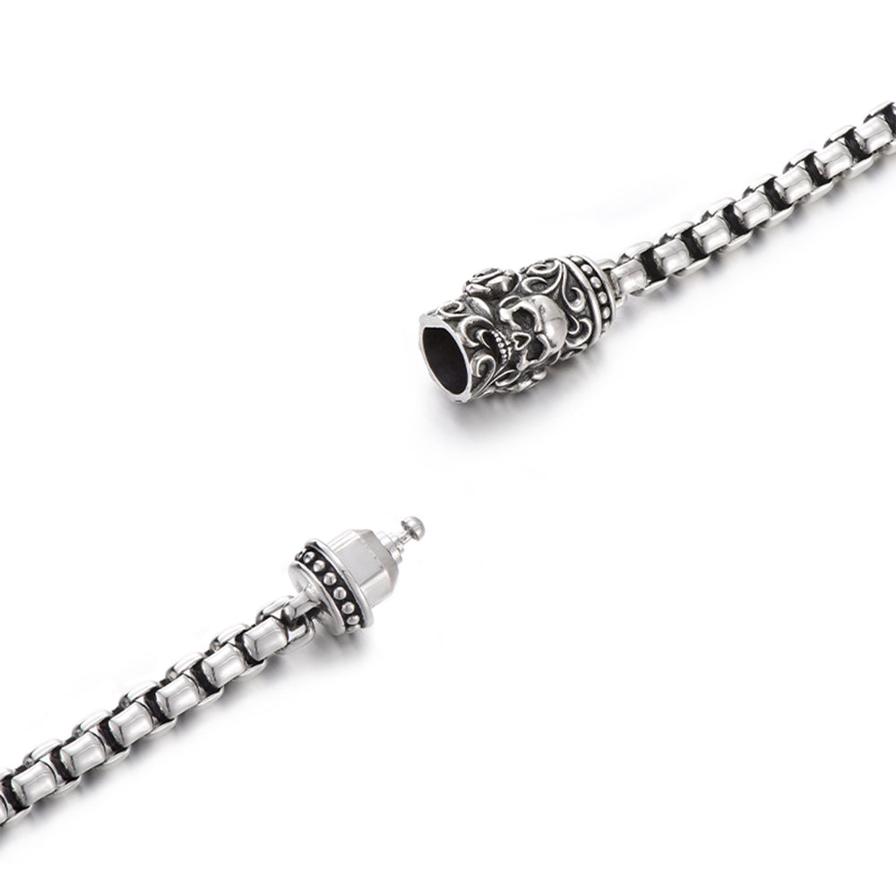 Vintage Skull & Rose Rolo Link Chain Bracelet