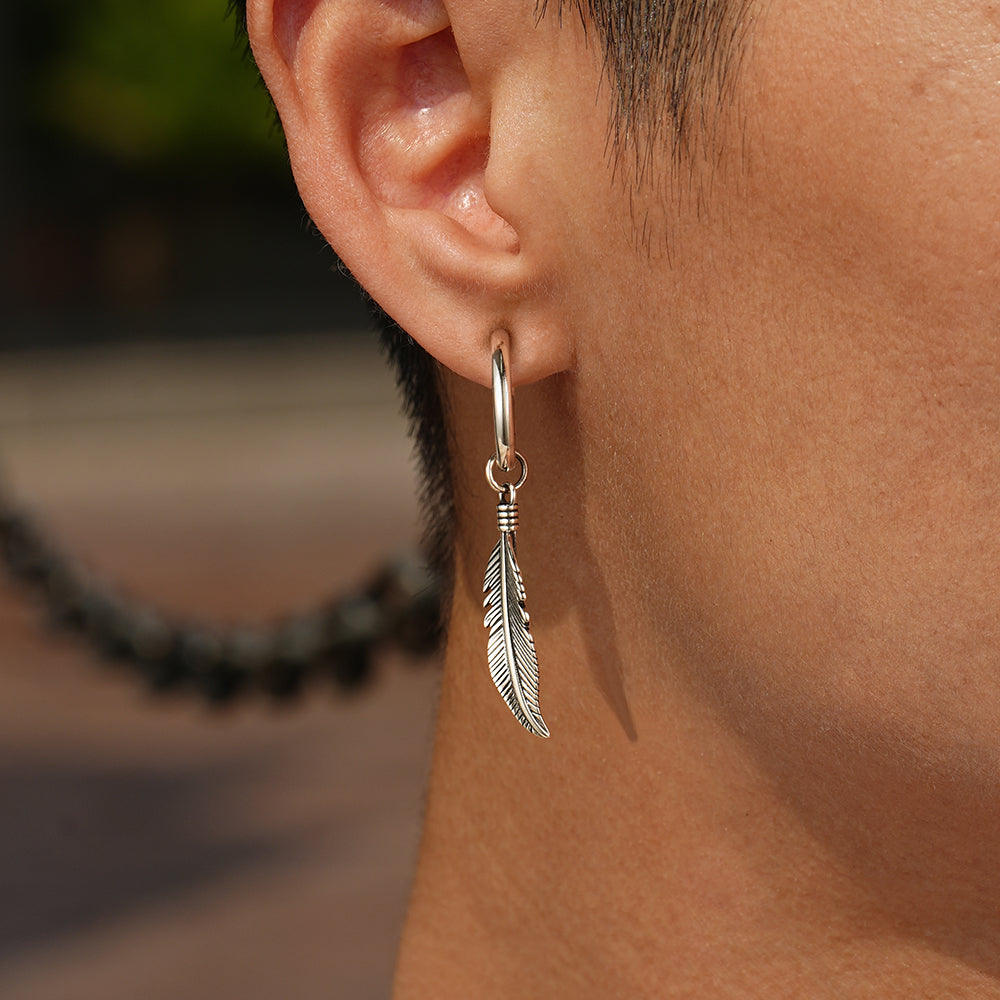 Feather Drop Hoop Earrings