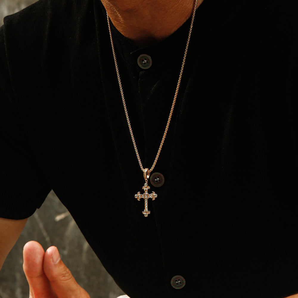 Golden Icedout Syrian Cross Pendant