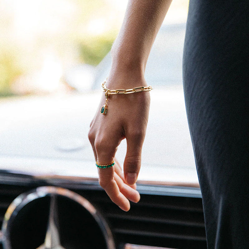 Emerald Gemstone Paper clip Bracelet