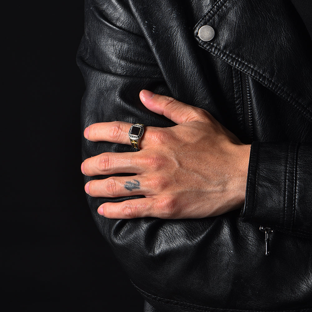Vintage Latin Cross Black Onyx Signet Ring