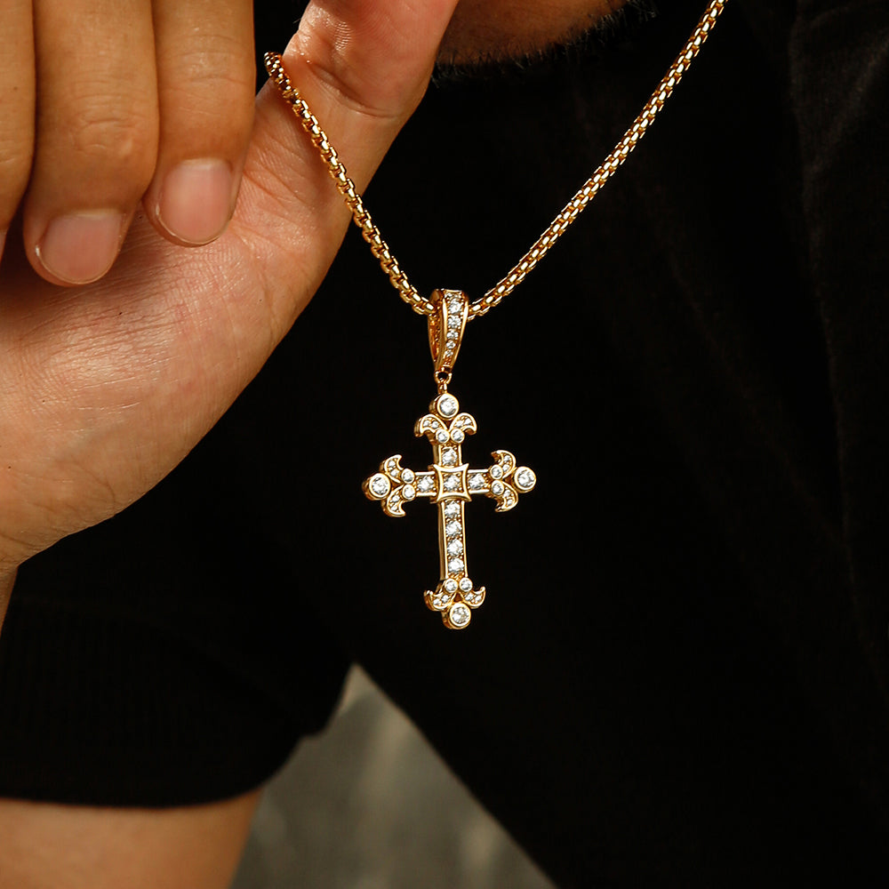 Golden Icedout Syrian Cross Pendant