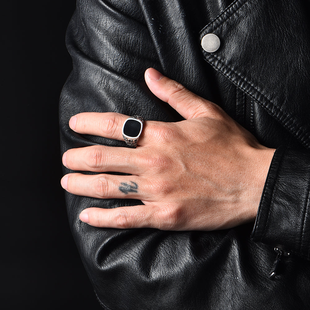 Fleur-De-Lis Black Onyx Signet Ring