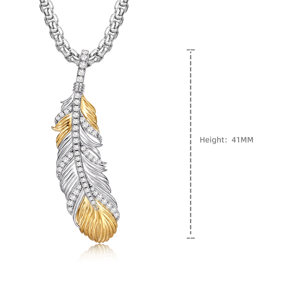Two-Tone Iced Feather Pendant