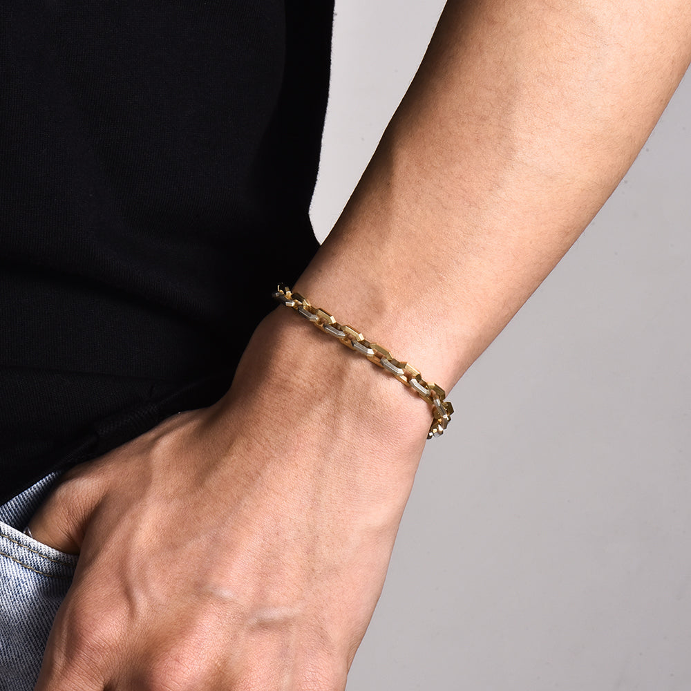 [Made To Order] Solid Faceted Link Chain Bracelet-18K Gold & S925