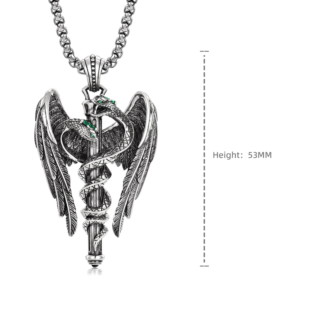 Vintage Double Spirit Snake Caduceus Pendant