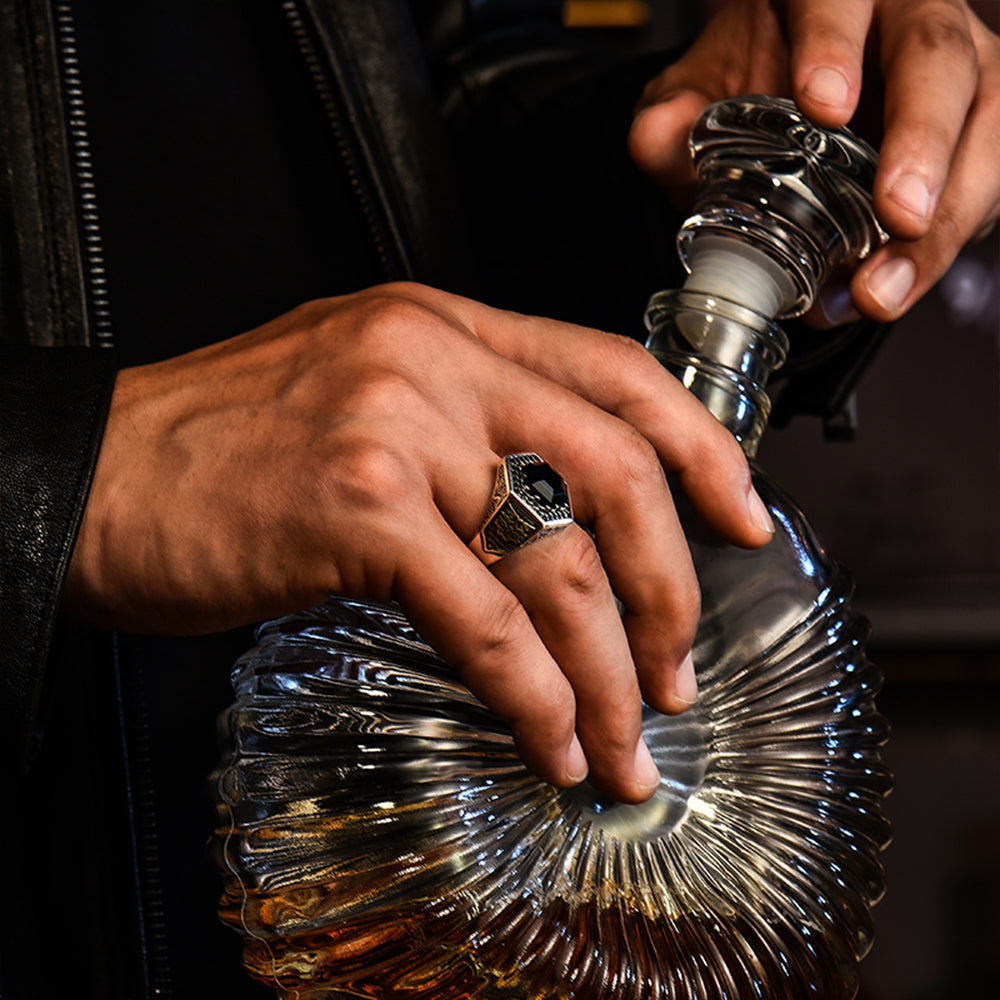 Ancient Hexagon Black Onyx Signet Ring