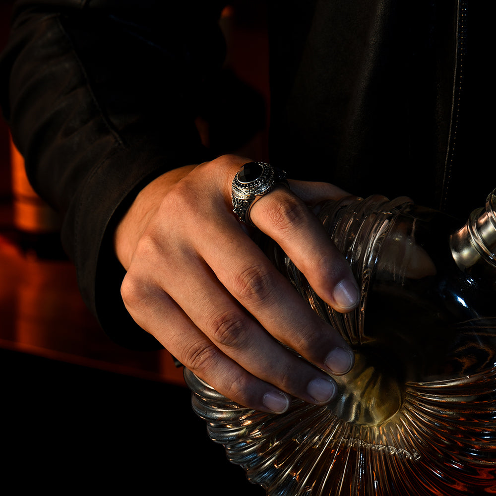 Vintage Dragon Black Onyx Signet Ring