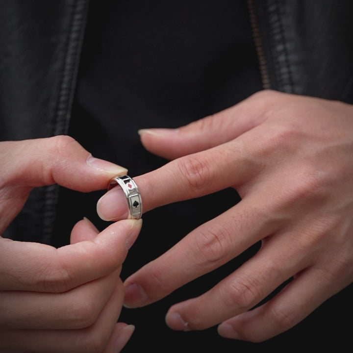 Sterling Silver Poker Suit Rotatable Ring Band
