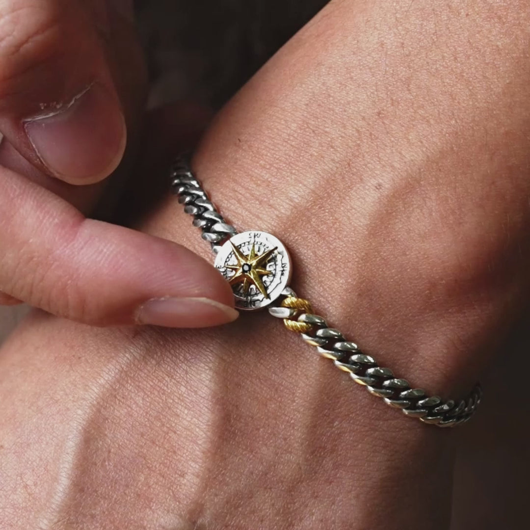 Vintage Two-Tone Sovereign Compass Cuban Bracelet