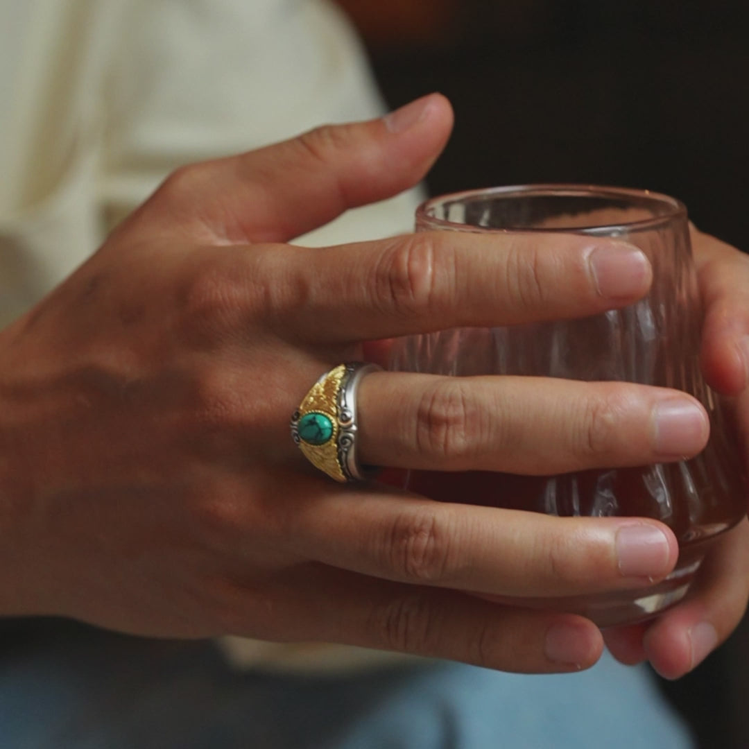 Vintage Golden Eagle Wings Turquoise Ring