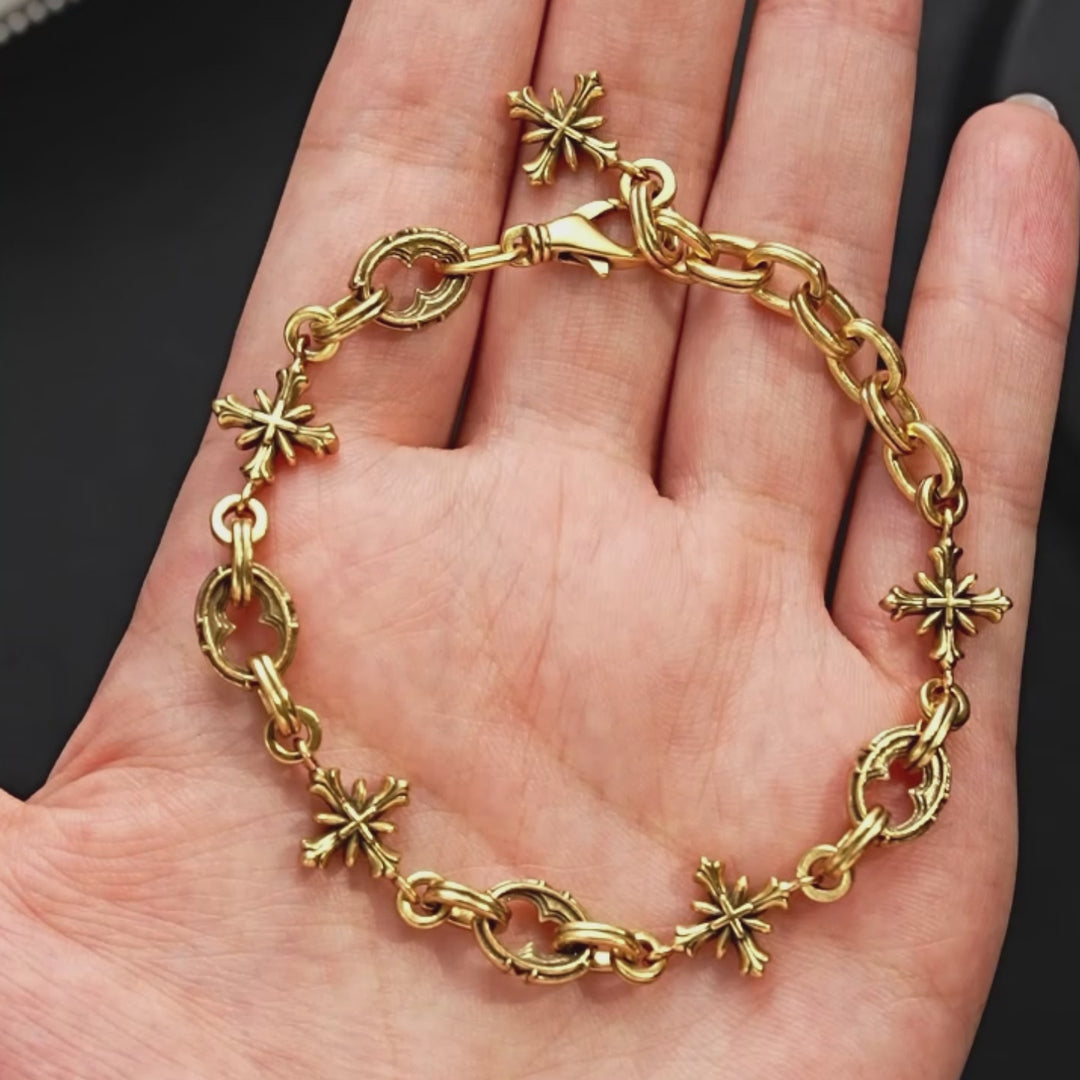 Vintage Saints Golden Cross Bracelet
